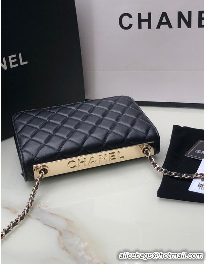 Reasonable Price CHANEL WALLET ON CHAIN Lambskin & light Gold-Tone Metal 80892 black