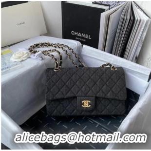 Good Product CHANEL CLASSIC HANDBAG Printed Denim & Gold-Tone Metal 1112 BLACK