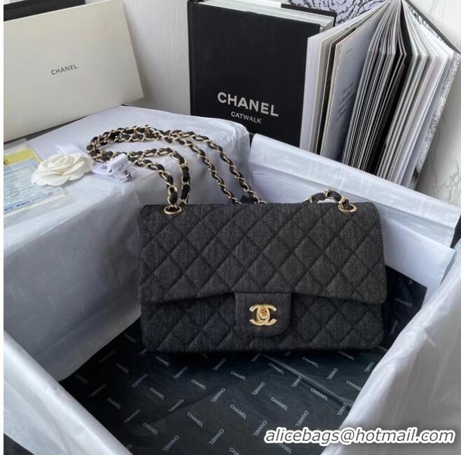 Good Product CHANEL CLASSIC HANDBAG Printed Denim & Gold-Tone Metal 1112 BLACK