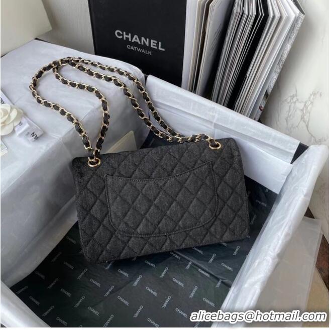 Good Product CHANEL CLASSIC HANDBAG Printed Denim & Gold-Tone Metal 1112 BLACK