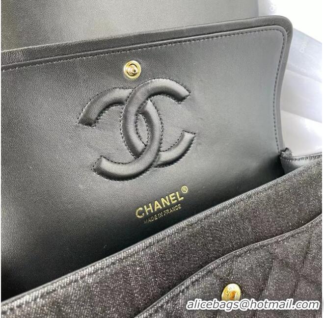 Good Product CHANEL CLASSIC HANDBAG Printed Denim & Gold-Tone Metal 1112 BLACK