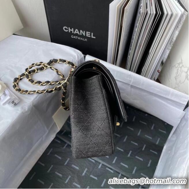 Good Product CHANEL CLASSIC HANDBAG Printed Denim & Gold-Tone Metal 1112 BLACK