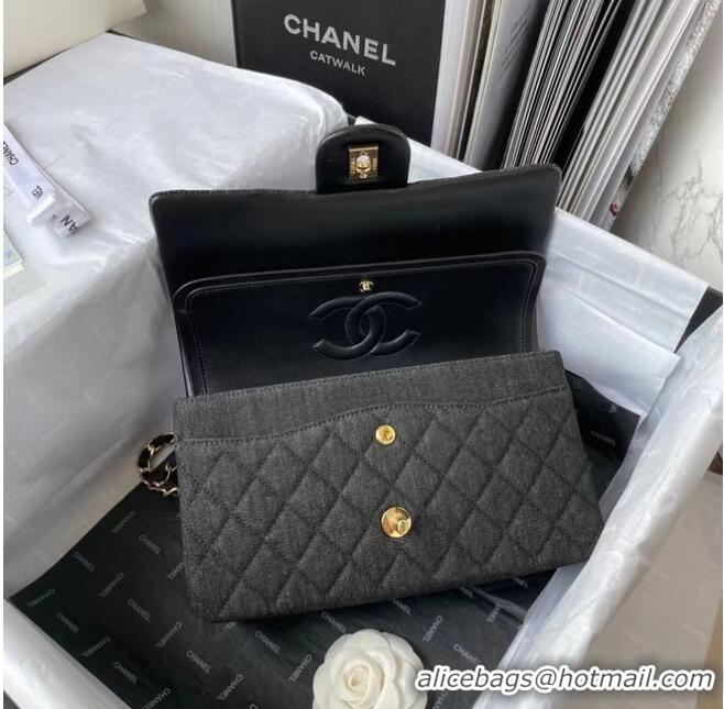 Good Product CHANEL CLASSIC HANDBAG Printed Denim & Gold-Tone Metal 1112 BLACK