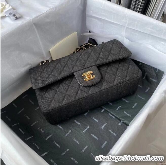 Good Product CHANEL CLASSIC HANDBAG Printed Denim & Gold-Tone Metal 1112 BLACK