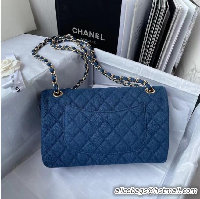 Buy Fashionable CHANEL CLASSIC HANDBAG Printed Denim & Gold-Tone Metal 1112 BLUE