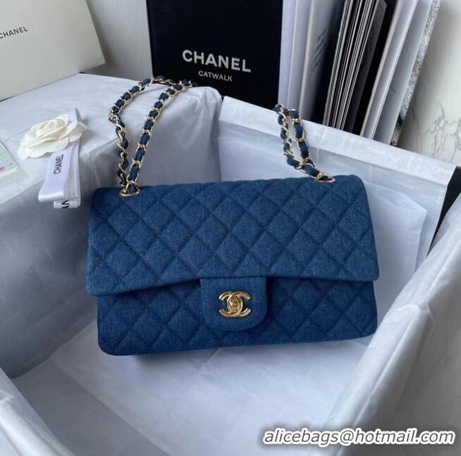 Buy Fashionable CHANEL CLASSIC HANDBAG Printed Denim & Gold-Tone Metal 1112 BLUE