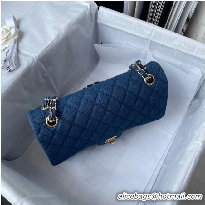 Buy Fashionable CHANEL CLASSIC HANDBAG Printed Denim & Gold-Tone Metal 1112 BLUE