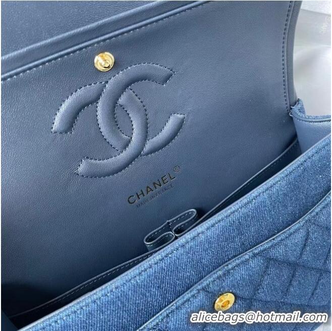 Buy Fashionable CHANEL CLASSIC HANDBAG Printed Denim & Gold-Tone Metal 1112 BLUE