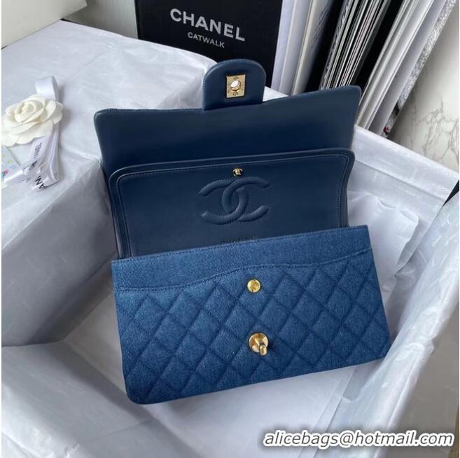 Buy Fashionable CHANEL CLASSIC HANDBAG Printed Denim & Gold-Tone Metal 1112 BLUE