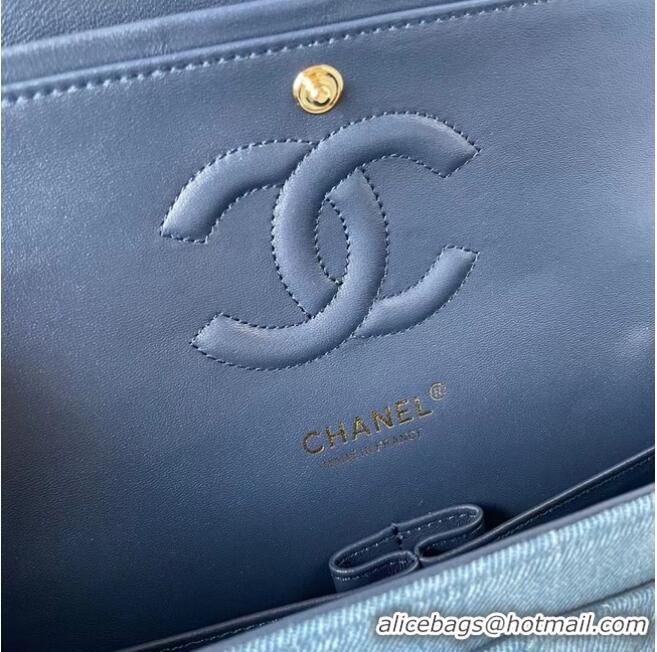 Popular Style CHANEL CLASSIC HANDBAG Printed Denim & Gold-Tone Metal 1112 Light Blue