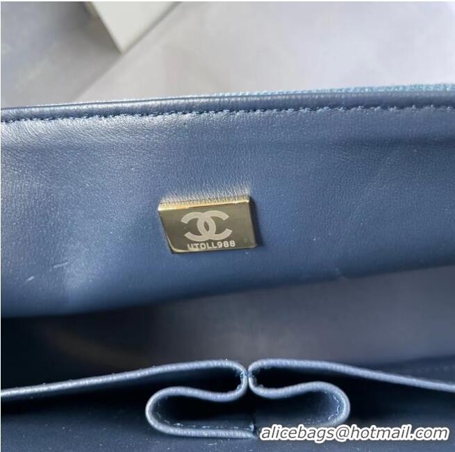 Popular Style CHANEL CLASSIC HANDBAG Printed Denim & Gold-Tone Metal 1112 Light Blue