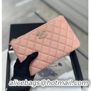 Pretty Style CHANEL SMALL POUCH Grained Calfskin & Gold-Tone Metal AP2968 Pink