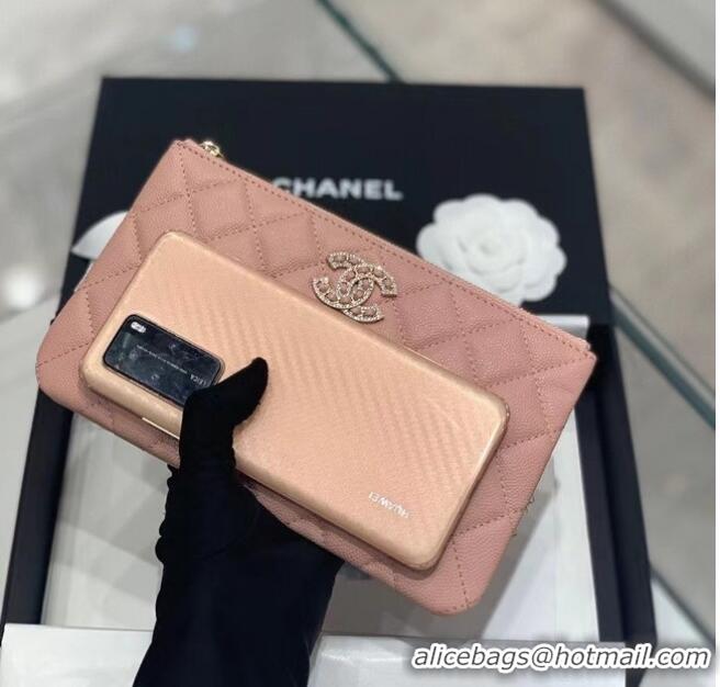 Pretty Style CHANEL SMALL POUCH Grained Calfskin & Gold-Tone Metal AP2968 Pink