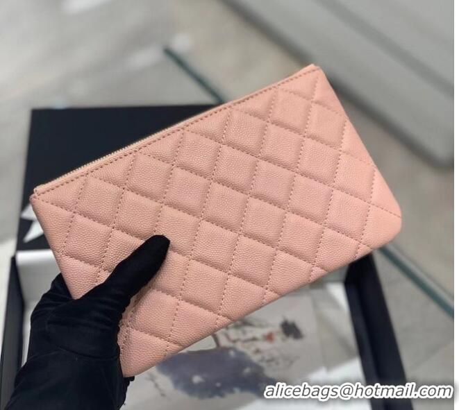 Pretty Style CHANEL SMALL POUCH Grained Calfskin & Gold-Tone Metal AP2968 Pink