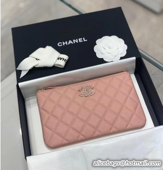 Pretty Style CHANEL SMALL POUCH Grained Calfskin & Gold-Tone Metal AP2968 Pink