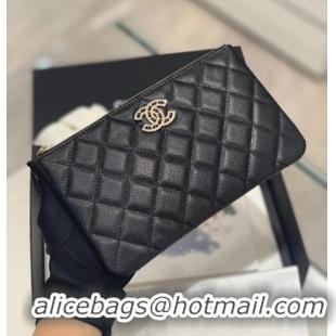 Good Product CHANEL SMALL POUCH Grained Calfskin & Gold-Tone Metal AP2968 BLACK