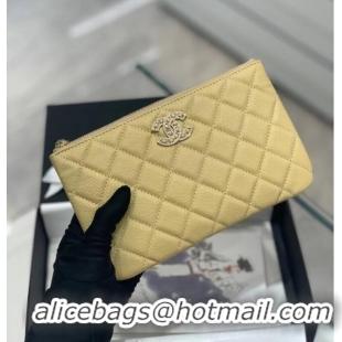 New Style CHANEL SMALL POUCH Grained Calfskin & Gold-Tone Metal AP2968 yellow