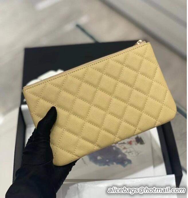 New Style CHANEL SMALL POUCH Grained Calfskin & Gold-Tone Metal AP2968 yellow