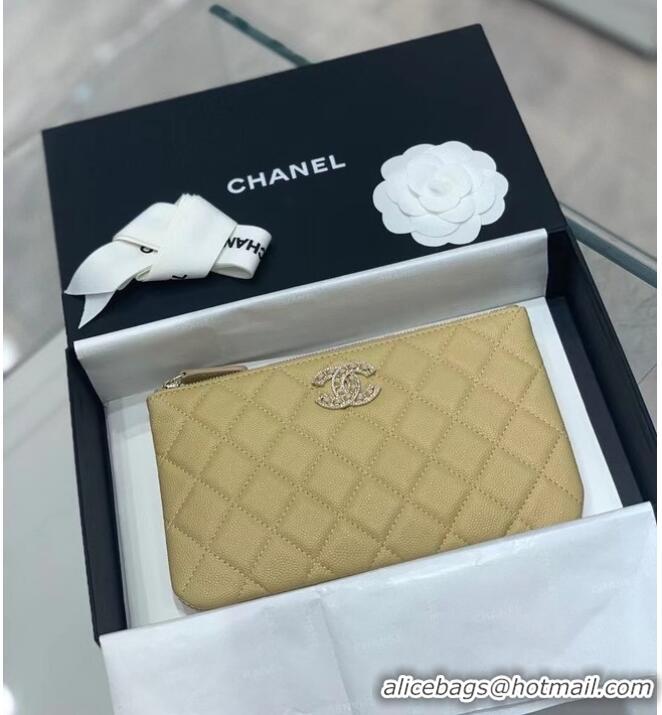 New Style CHANEL SMALL POUCH Grained Calfskin & Gold-Tone Metal AP2968 yellow