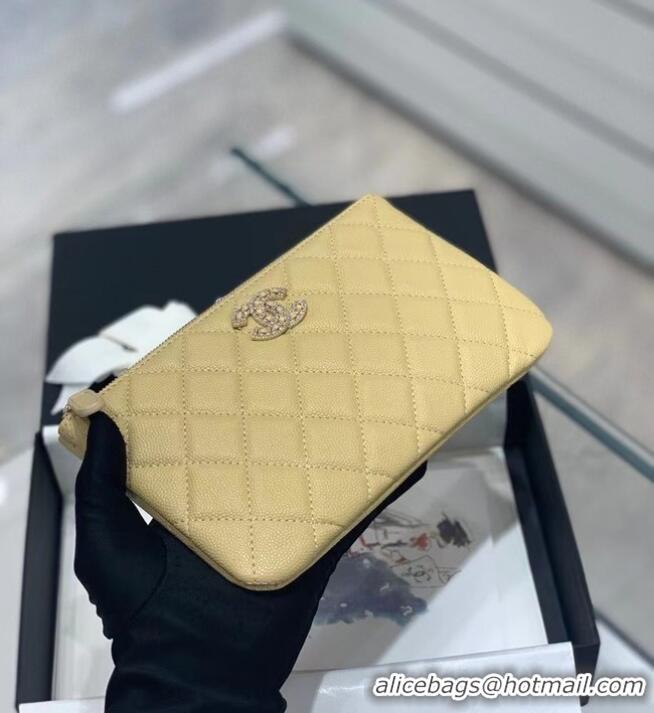 New Style CHANEL SMALL POUCH Grained Calfskin & Gold-Tone Metal AP2968 yellow