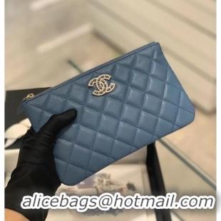 Shop Grade CHANEL SMALL POUCH Grained Calfskin & Gold-Tone Metal AP2968 blue