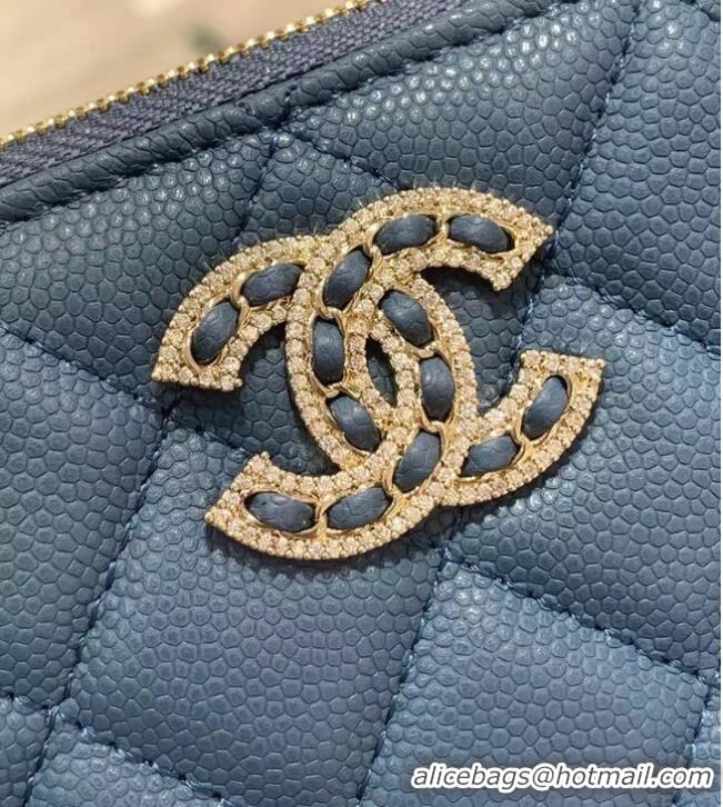 Shop Grade CHANEL SMALL POUCH Grained Calfskin & Gold-Tone Metal AP2968 blue