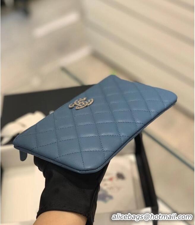 Shop Grade CHANEL SMALL POUCH Grained Calfskin & Gold-Tone Metal AP2968 blue