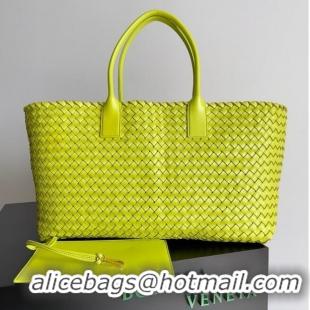 Discount Bottega Veneta Large intreccio leather tote bag 608811 Acid kiwi