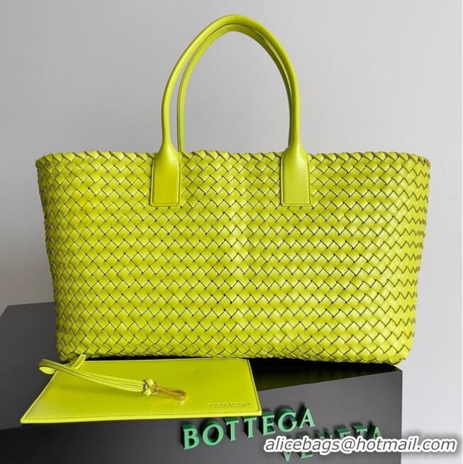 Discount Bottega Veneta Large intreccio leather tote bag 608811 Acid kiwi