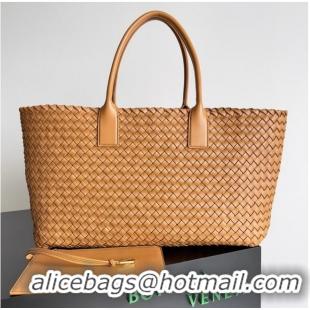 Top Grade Bottega Veneta Large intreccio leather tote bag 608811 Caramel