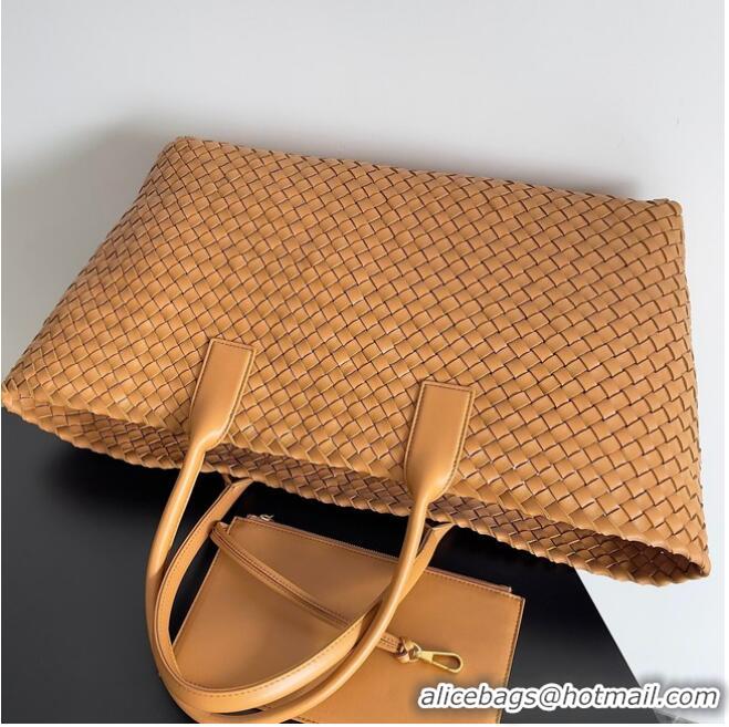 Top Grade Bottega Veneta Large intreccio leather tote bag 608811 Caramel