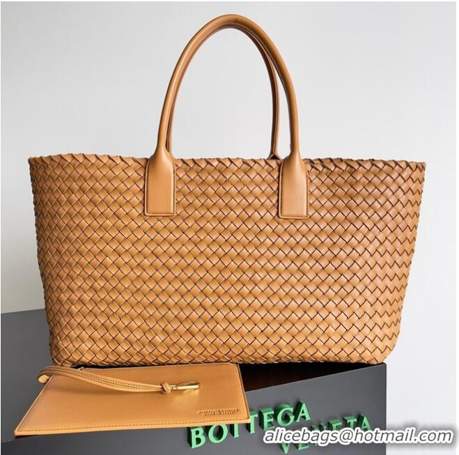 Top Grade Bottega Veneta Large intreccio leather tote bag 608811 Caramel