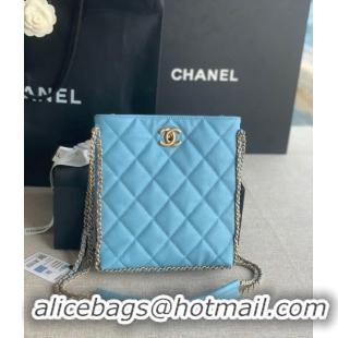 Grade Chanel SMALL SHOPPING BAG Grained Calfskin & Gold-Tone Metal AS3470 light blue