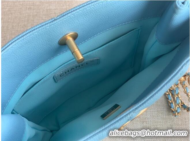 Grade Chanel SMALL SHOPPING BAG Grained Calfskin & Gold-Tone Metal AS3470 light blue