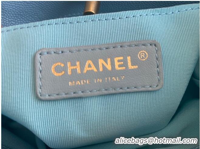 Grade Chanel SMALL SHOPPING BAG Grained Calfskin & Gold-Tone Metal AS3470 light blue