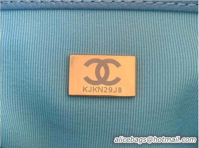 Grade Chanel SMALL SHOPPING BAG Grained Calfskin & Gold-Tone Metal AS3470 light blue