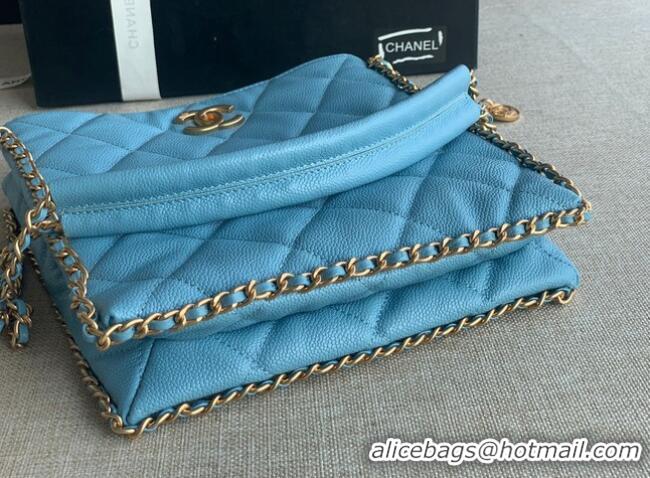 Grade Chanel SMALL SHOPPING BAG Grained Calfskin & Gold-Tone Metal AS3470 light blue