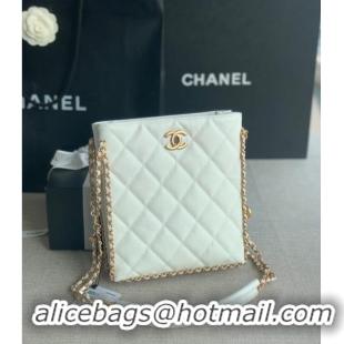 Good Product Chanel SMALL SHOPPING BAG Grained Calfskin & Gold-Tone Metal AS3470 white