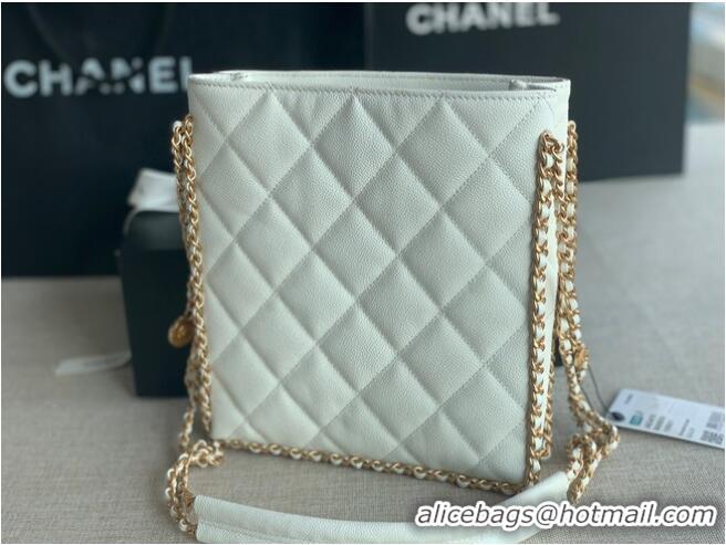 Good Product Chanel SMALL SHOPPING BAG Grained Calfskin & Gold-Tone Metal AS3470 white