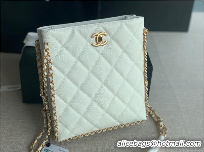 Good Product Chanel SMALL SHOPPING BAG Grained Calfskin & Gold-Tone Metal AS3470 white