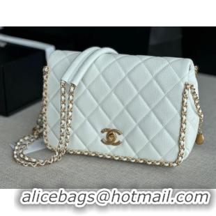 Unique Style Chanel SMALL Flap Bag Grained Calfskin & Gold-Tone Metal AS3467 white