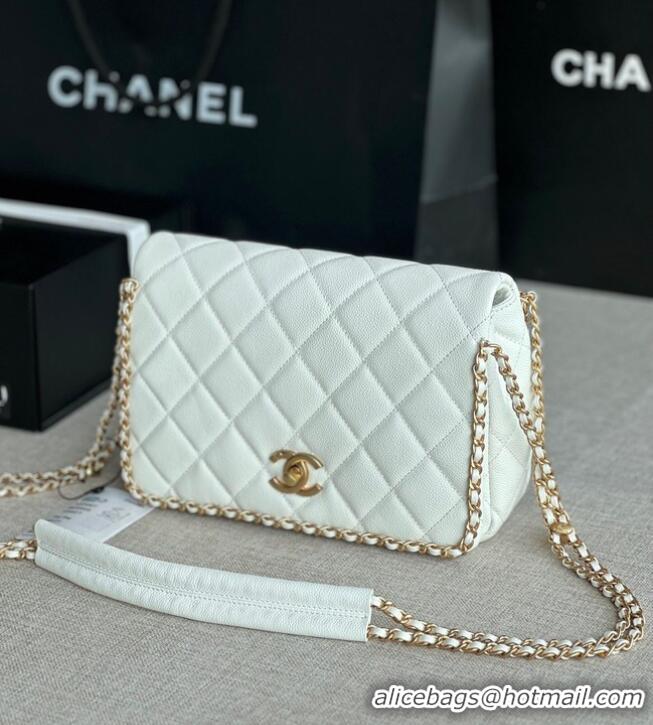 Unique Style Chanel SMALL Flap Bag Grained Calfskin & Gold-Tone Metal AS3467 white