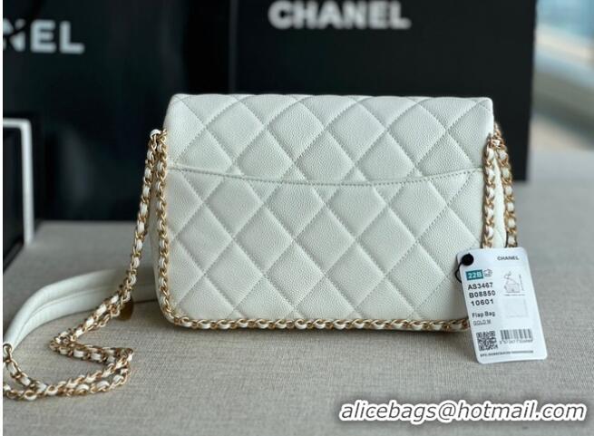 Unique Style Chanel SMALL Flap Bag Grained Calfskin & Gold-Tone Metal AS3467 white