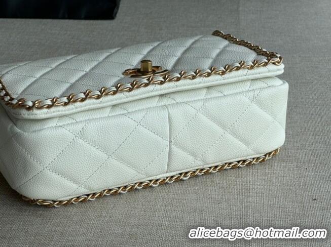 Unique Style Chanel SMALL Flap Bag Grained Calfskin & Gold-Tone Metal AS3467 white