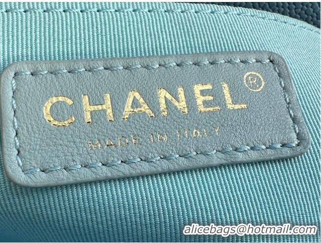 Famous Brand Chanel SMALL Flap Bag Grained Calfskin & Gold-Tone Metal AS3467 light blue