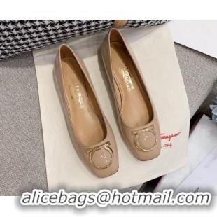 Grade Quality Salvatore Ferragamo Patent Leather Ballerinas Flat Nude 081097