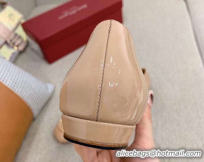 Grade Quality Salvatore Ferragamo Patent Leather Ballerinas Flat Nude 081097