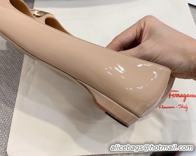 Grade Quality Salvatore Ferragamo Patent Leather Ballerinas Flat Nude 081097