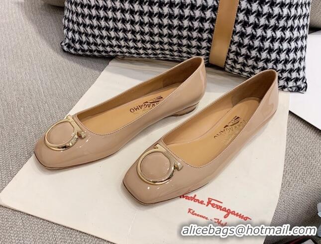 Grade Quality Salvatore Ferragamo Patent Leather Ballerinas Flat Nude 081097