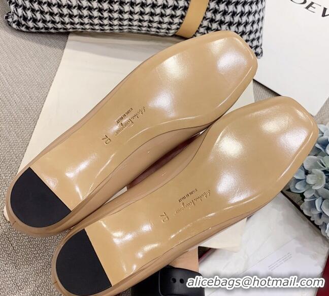 Grade Quality Salvatore Ferragamo Patent Leather Ballerinas Flat Nude 081097